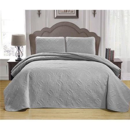 DUCK RIVER Duck River CARLOTTA 13262D-1 86 x 86 in. 3 Piece Bedspread Set for Full & Queen Size Bedding; Silver - Embroidered Floral CARLOTTA 13262D=1